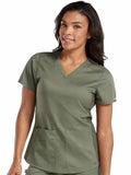 Med Couture 7459 V-NECK SHIRTTAIL TOP (Size: XS-XL)